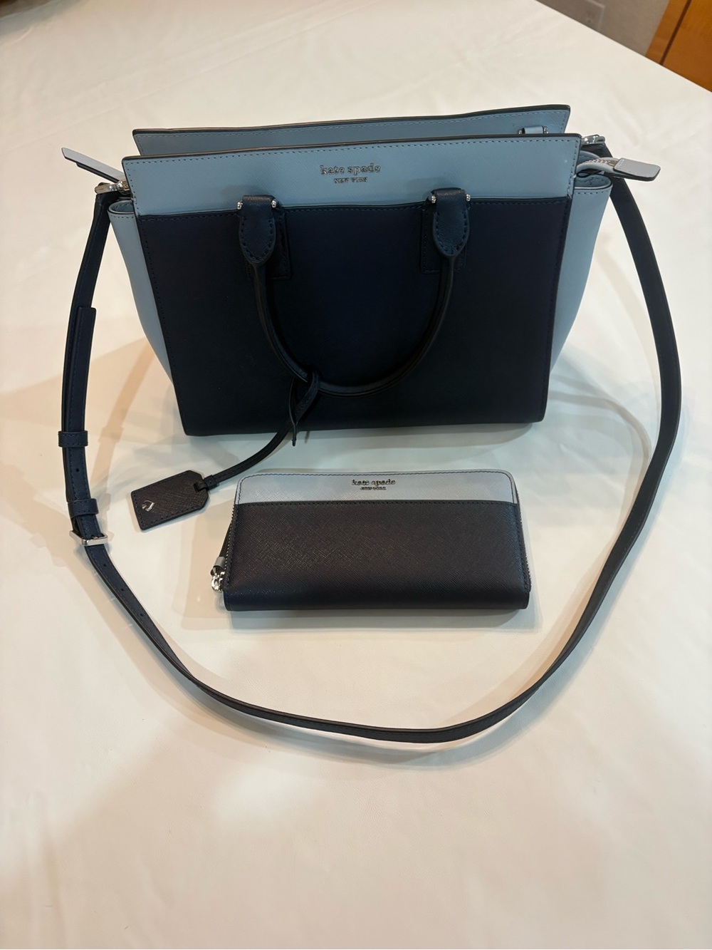 Kate Spade Navy Light Blue Colorblock Satchel + Wallet Set